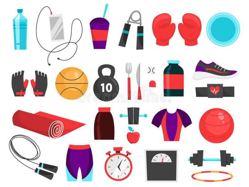 Fitness Equipment Set. Collection of Sport Tool Stock Vector - Illustration of body, barbell ...