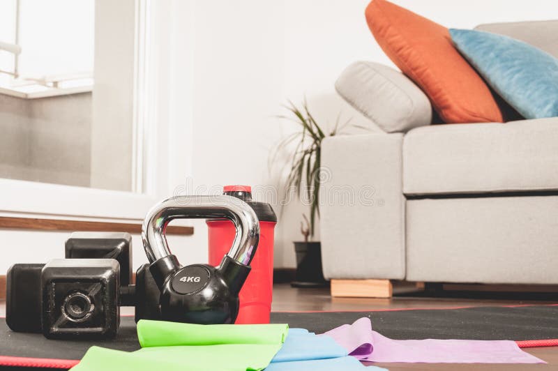 Fitness equipment for woman in the home for home workout.