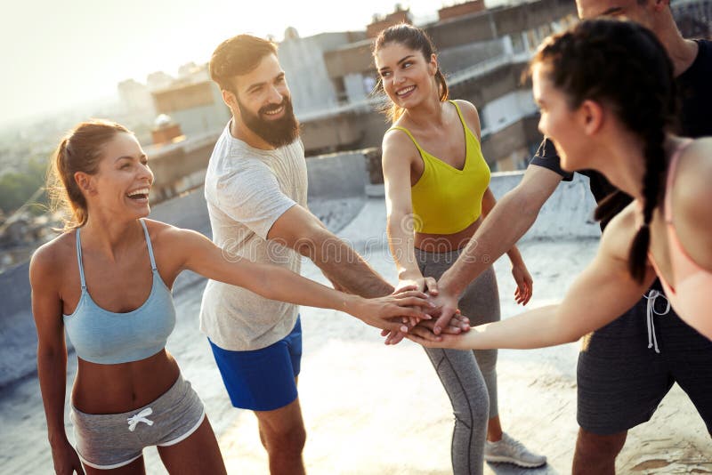Fitness, Friendship, Sport and Healthy Lifestyle Concept - Group of ...
