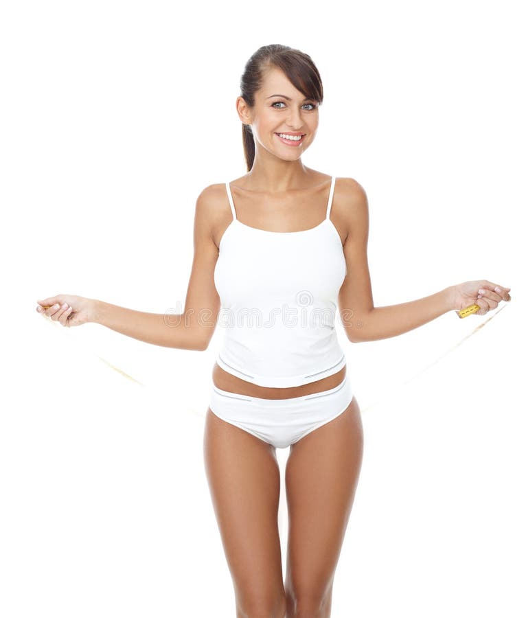Woman in Underwear Presenting Something Stock Photo - Image of