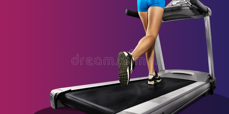 Sport. Runner. Fitness girl running on treadmill. sporty woman with muscular legs.