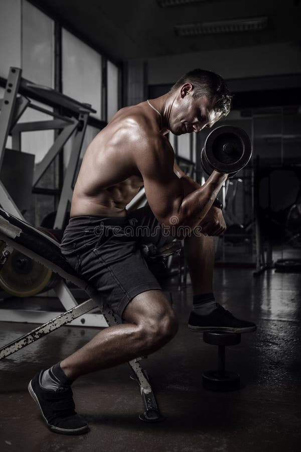 Fitness Guy Doing Biceps Curls Stock Photo - Image of diet, lifting ...