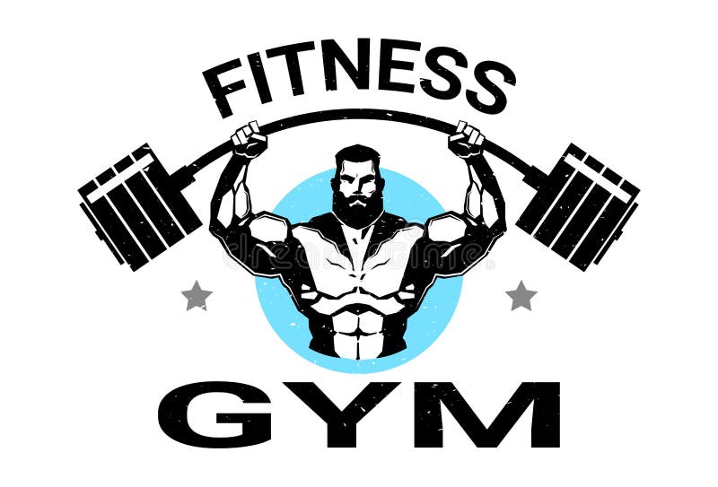 Fitness Gym Logo with Athletic Man Training Black on White Background ...
