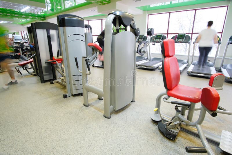 fitness hall with fitness equipment. Training, machine.