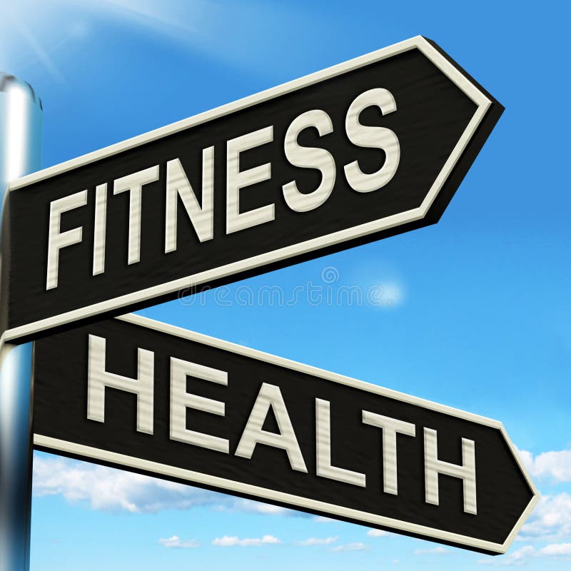 Fitness Health Signpost Shows Work Out And Wellbeing