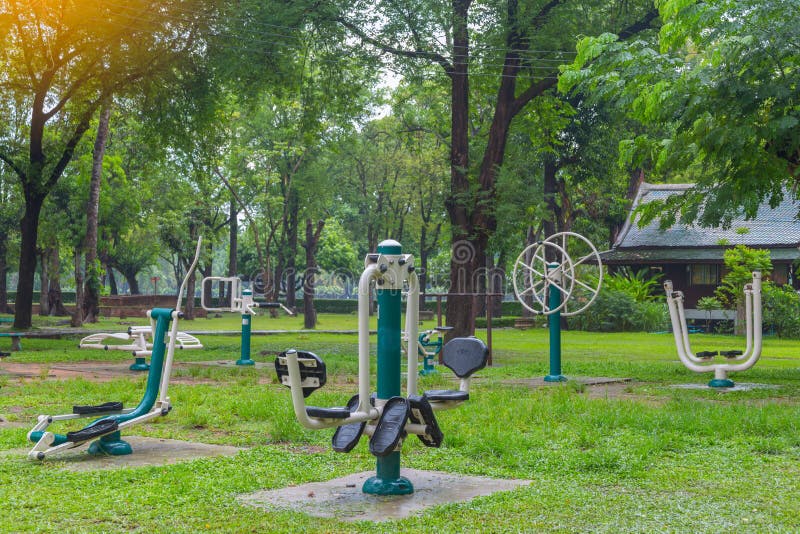 Fitness Machine in the Park Stock Photo Image of bench, path 117130048