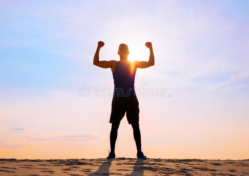 Fitness male athlete with arms up celebrating success and goals royalty free stock photos Fitness male athlete with arms up celebrating success and goals royalty free stock photos