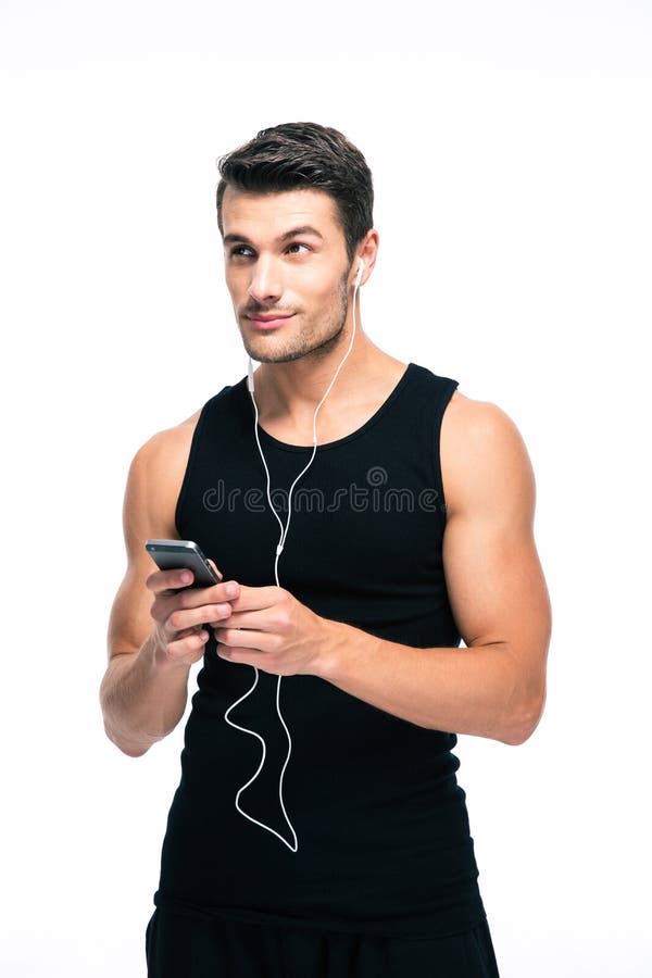 Fitness Man Using Smartphone with Headphones Stock Image - Image of ...