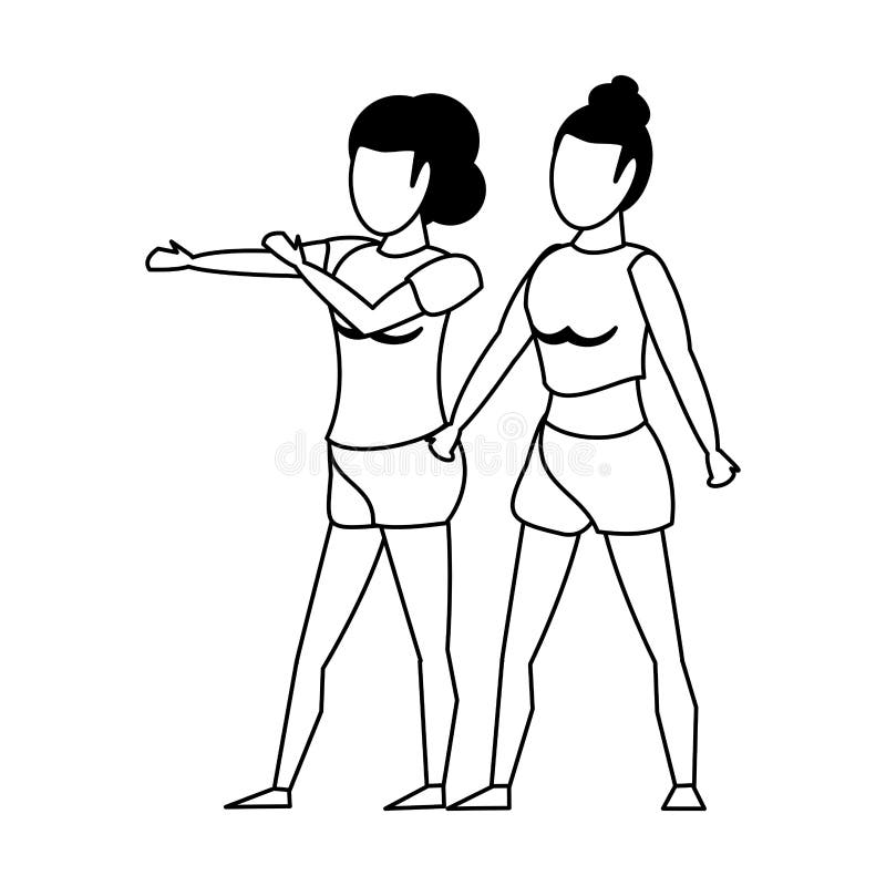 Fitness Sport Exercise Lifestyle Cartoon in Black and White Stock