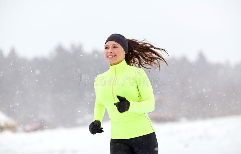 Winter Running Woman In Snow Stock Photo - Image of nature, outdoor:  26939638