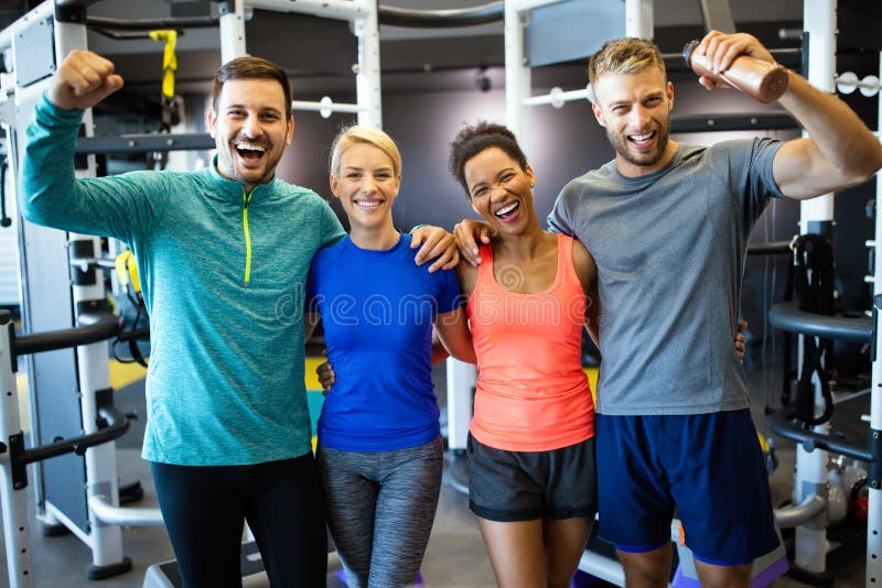 Fitness, Sport, Training, Gym, Success and Lifestyle Concept. Group of  Happy Friends in the Gym Stock Photo - Image of active, fitness: 197654082