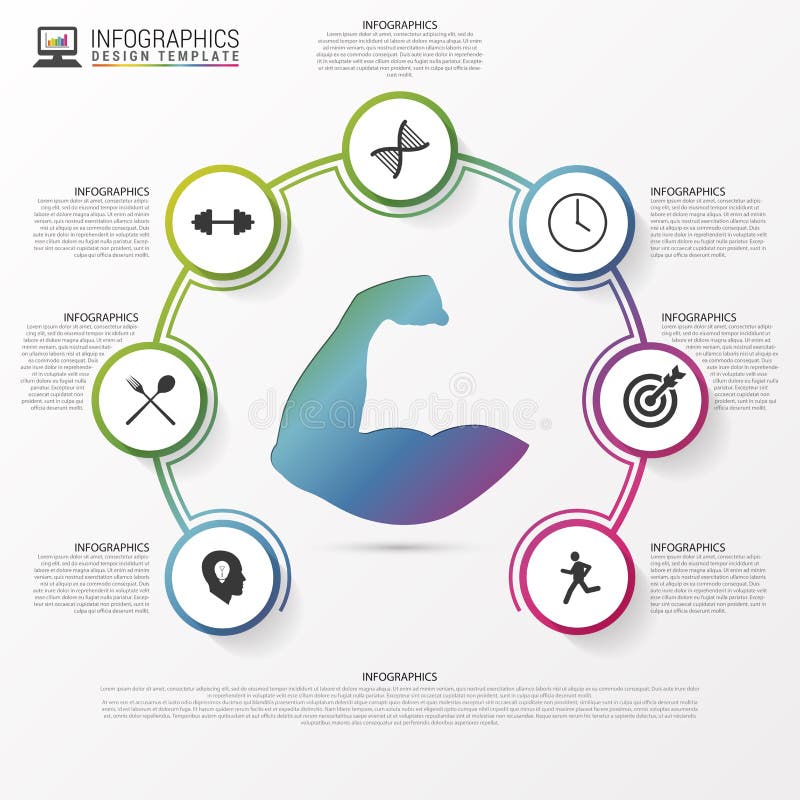 Fitness Statistics and Infographics with Biceps. Vector Stock Vector