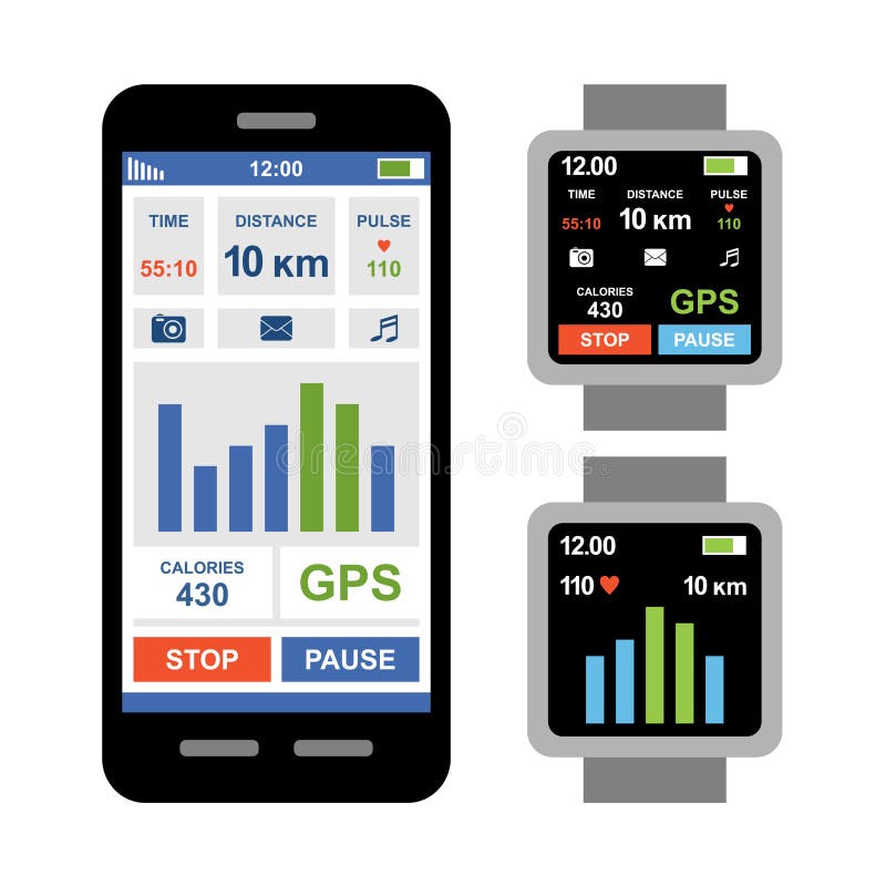 Fitness tracker app for smartwatch and smartphone vector illustration Fitness tracker app for smartwatch and smartphone vector illustration