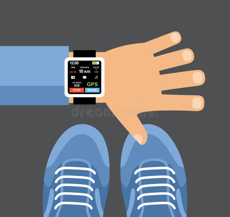 Fitness Tracker App for Smartwatch and Smartphone. Smartwatch on a