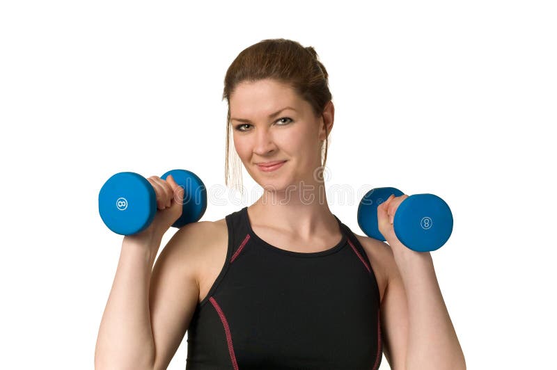 Fitness Woman Exercising w/ Weightlifting Dumbells