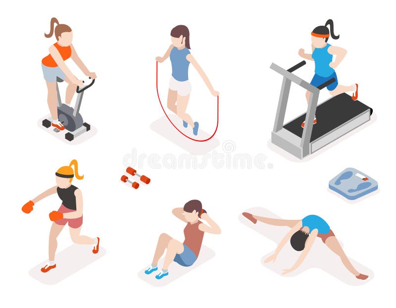 Realistic fitness elements. Gym women accessories, girls yoga objects,  different sport devices, bottle and shaker, bag, mat and dumbbell, jump  rope Stock Vector Image & Art - Alamy
