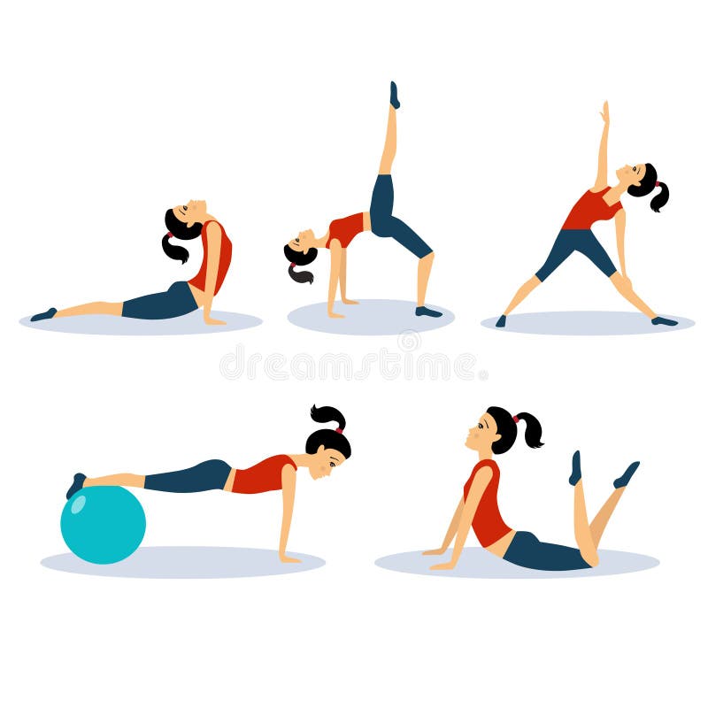Women Workout Set. Women doing fitness and yoga exercises. Stock Vector