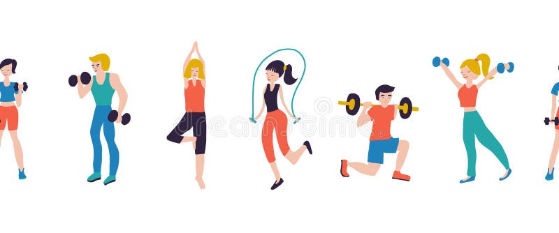 Fitness Workout Characters Seamless Vector Illustration Border. Sport ...