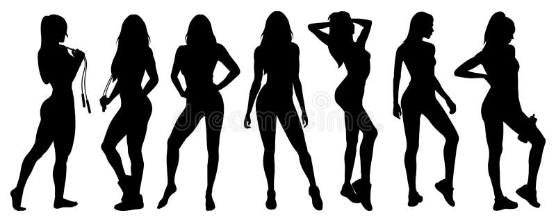 Fitosche in posa Ragazze sportive Silhouette nera Isolato illustrazione di stock