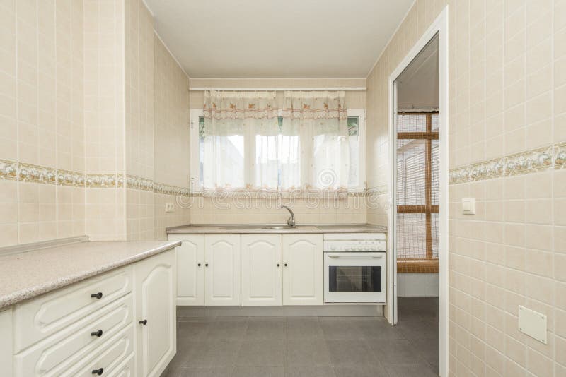 Fitted Kitchen with White Lacquered Base Units Stock Image Image of