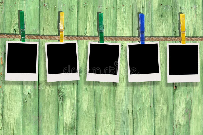 Five Blank Photos on Clothes Line