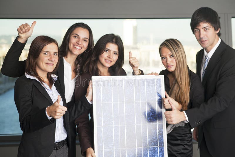 Five business people sell solar energy