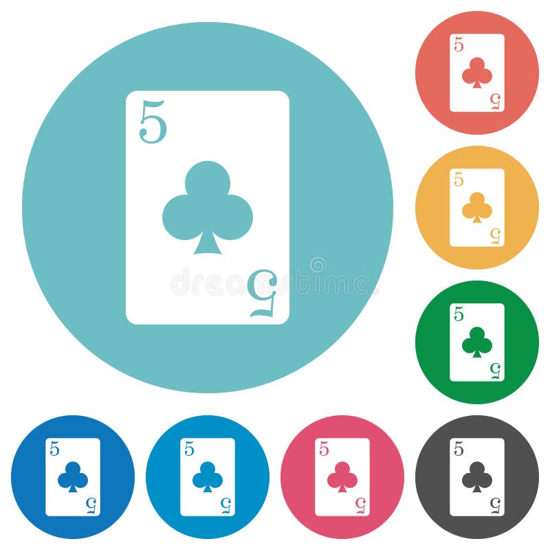 Five Of Clubs Card Flat Round Icons Stock Vector Illustration Of