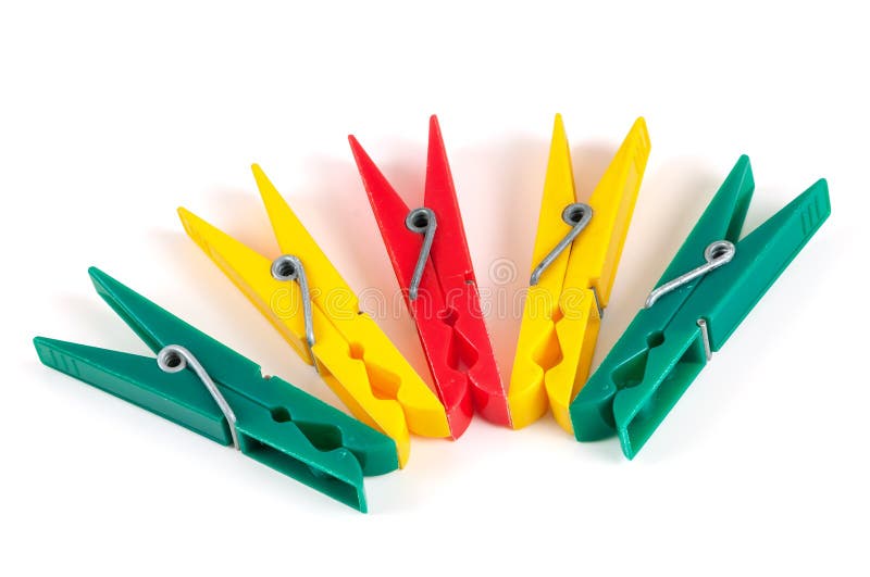 Five Colorful Plastic Clothespins Stock Image Image of work, green