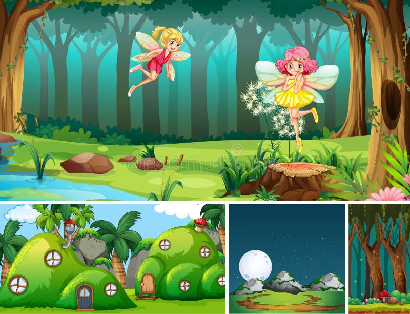 Five Different Scene of Fantasy World with Beautiful Fairies in the Fairy  Tale and Antnest Stock Vector - Illustration of story, imagination:  193242608