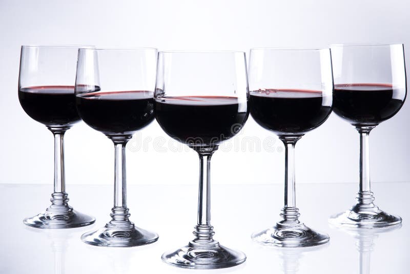 Five glasses of red wine