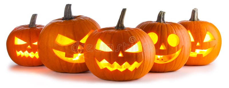 Five Halloween Pumpkins isolated on white background. Five Halloween Pumpkins isolated on white background