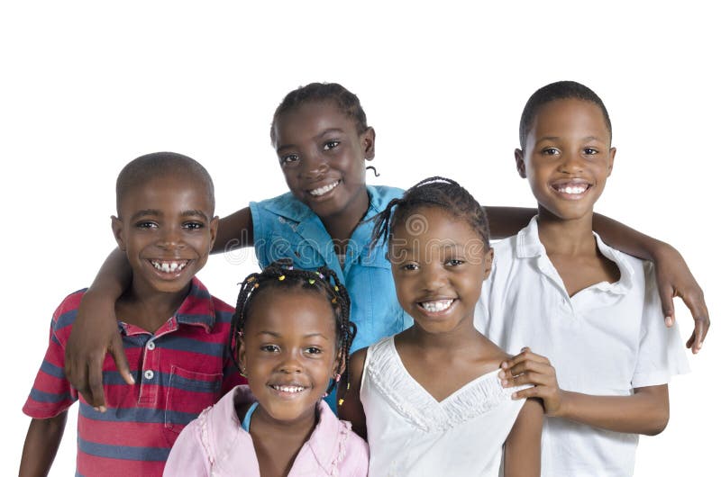 Five happy african kids holding one another stock image Five happy african kids holding one another stock image