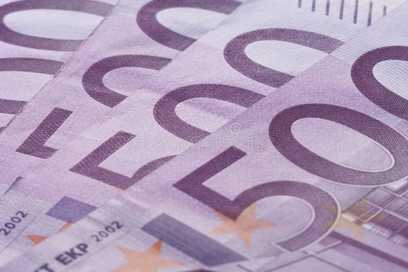 Five hundred euro banknotes background stock photos