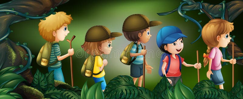 Kids hiking stock vector. Illustration of helping, cartoon - 28834945