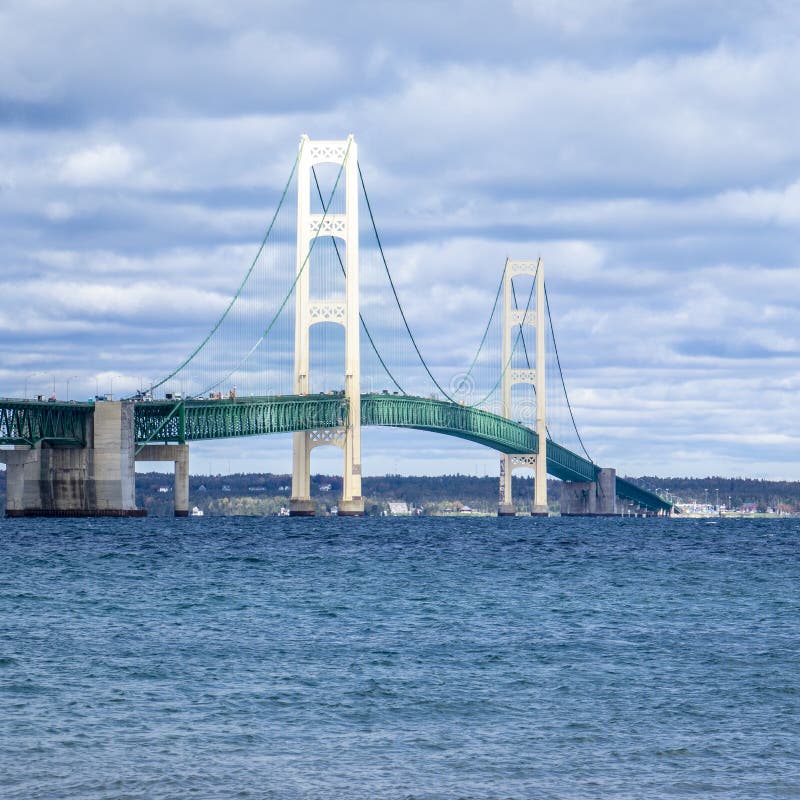 Five Mile Long Mackinac Bridge in Michigan Stock Image Image of