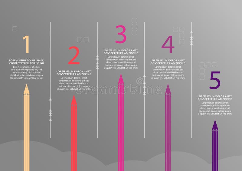 Five pencils pointing vector progress steps illustration vector illustration