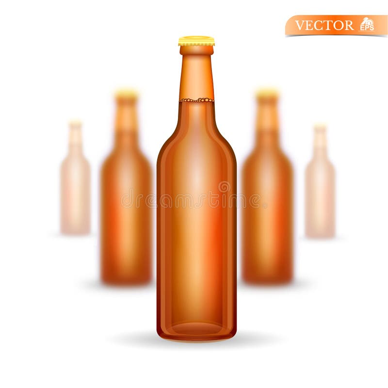 Five realistic mock up brown glass bottle of beer on white background stock illustration Five realistic mock up brown glass bottle of beer on white background stock illustration