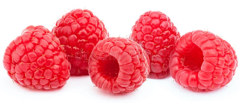 Five Ripe Raspberries Isolated Stock Image - Image of background ...