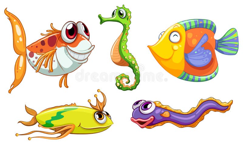 A group of sea creatures stock vector. Illustration of animal - 34713724