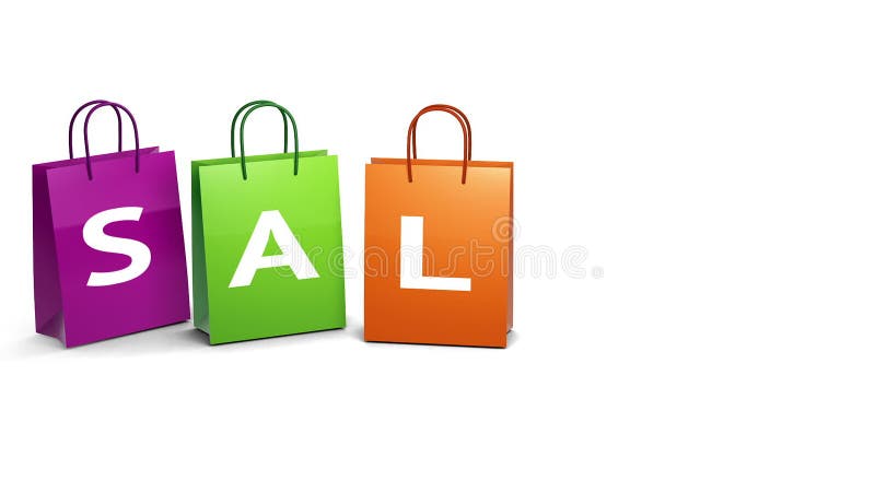 Five Shopping Bags with letters. 3D animation.