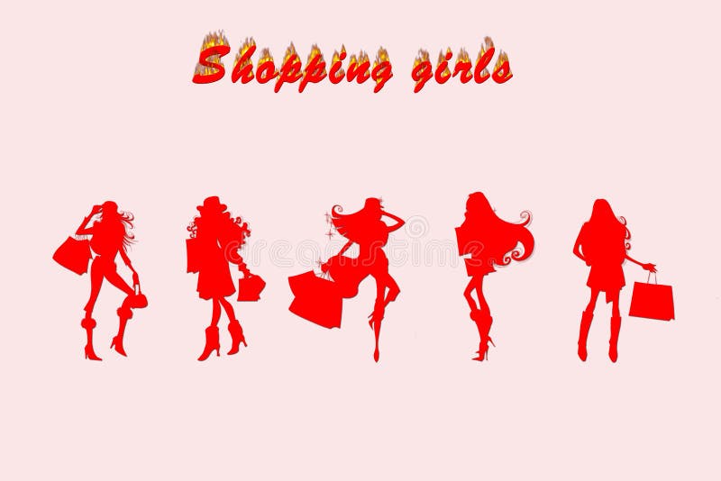 Five shopping girls joying