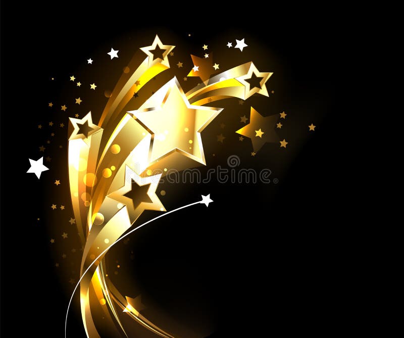 Soaring gold stars on black background