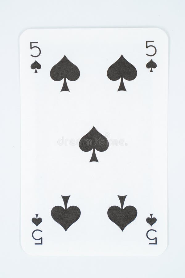 Five of spades on white background stock image