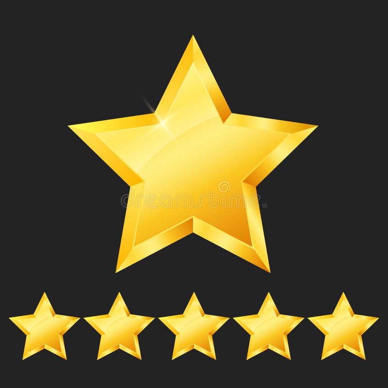 Five 5 Star Rank Sign. Glossy Golden Star Sticker Icon Rating ...