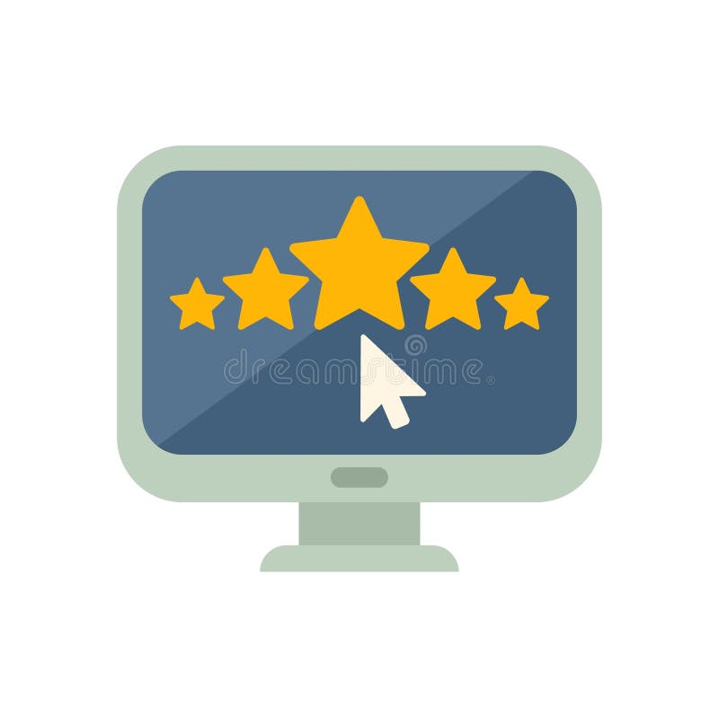 Computer Monitor Displaying Five Star Rating with Mouse Cursor Clicking