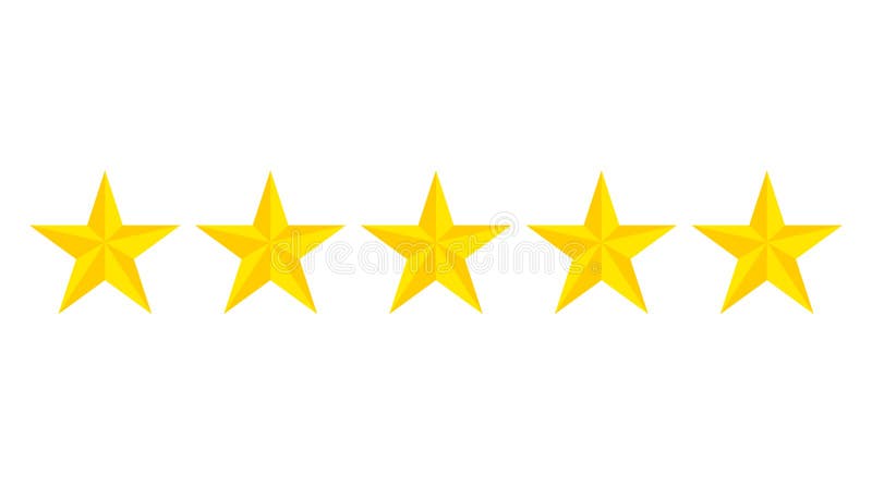 Five star rating icon.Evaluation hotel of 5 gold stars. Flat yellow stars on isolated background. vector