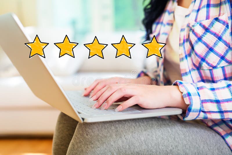 Five Star Rating with woman using a laptop