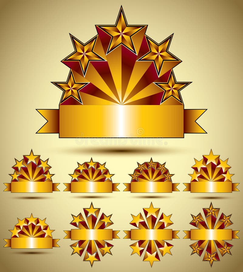 Five stars classic style blank golden banners set, vector collection. royalty free illustration Five stars classic style blank golden banners set, vector collection. royalty free illustration