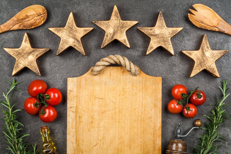 Five stars sign on dark background - restaurant quality concept. Five stars sign on dark background - restaurant quality concept