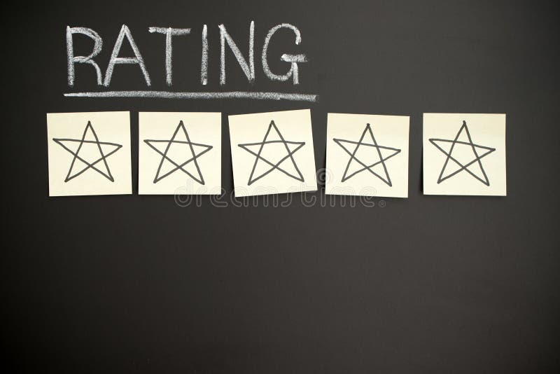 Excellent performance concept using five stars rating, a yellow sticky note with star